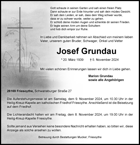 Anzeige von Josef Grundau von OM-Medien