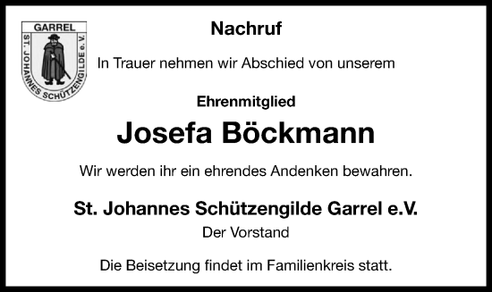 Anzeige von Josefa Böckmann von OM-Medien