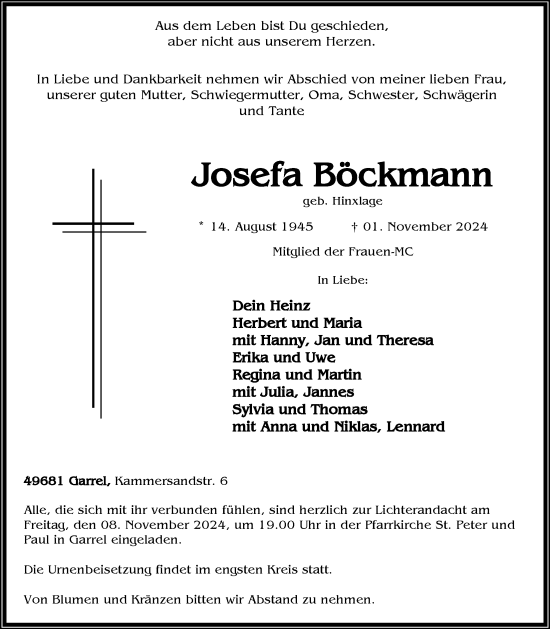 Anzeige von Josefa Böckmann von OM-Medien