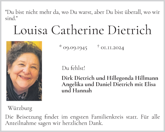 Anzeige von Louisa Catherine Dietrich von OM-Medien