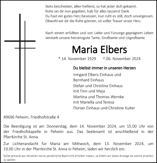 Anzeige von Maria Elbers von OM-Medien