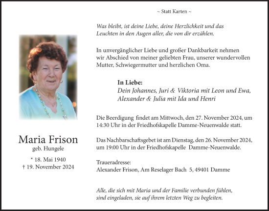 Anzeige von Maria Frison von OM-Medien