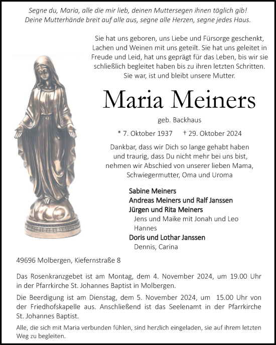 Anzeige von Maria Meiners von OM-Medien