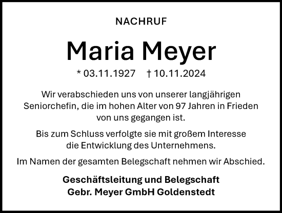 Anzeige von Maria Meyer von OM-Medien