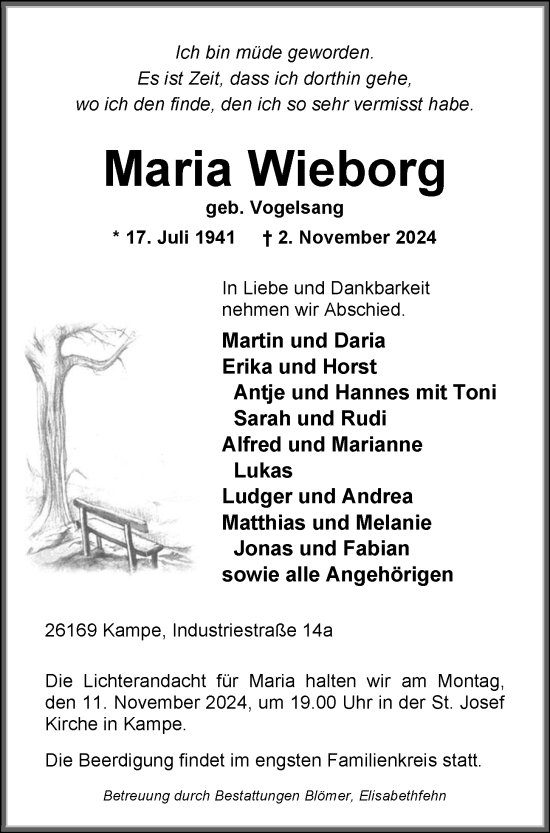 Anzeige von Maria Wieborg von OM-Medien