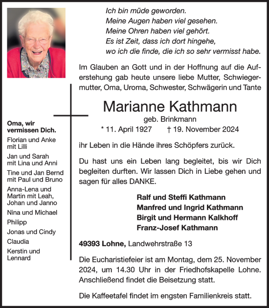 Anzeige von Marianne Kathmann von OM-Medien