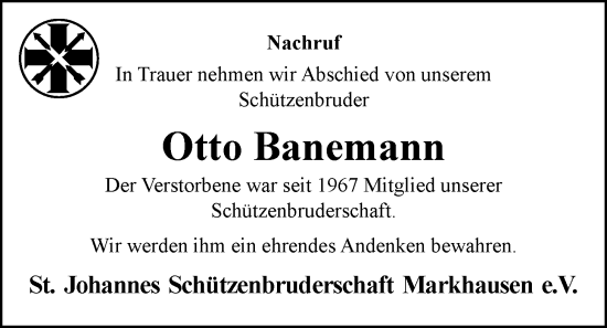 Anzeige von Otto Banemann von OM-Medien