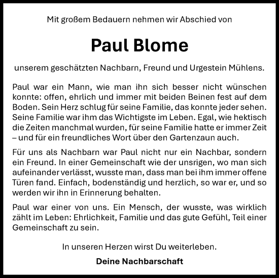 Anzeige von Paul Blome von OM-Medien