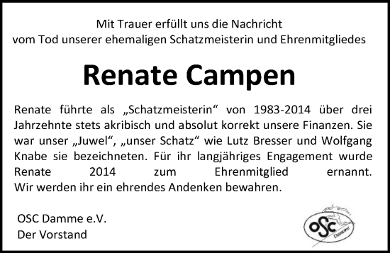 Anzeige von Renate Campen von OM-Medien