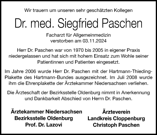 Anzeige von Siegfried Paschen von OM-Medien