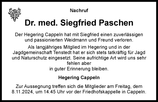 Anzeige von Siegfried Paschen von OM-Medien