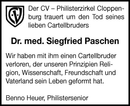 Anzeige von Siegfried Paschen von OM-Medien