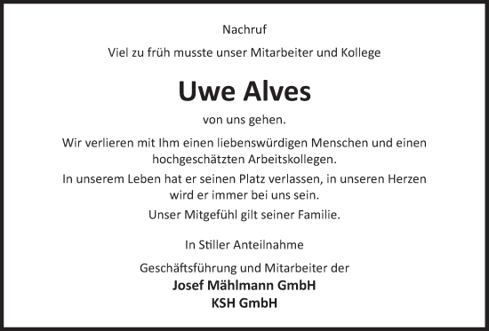 Anzeige von Uwe Alves von OM-Medien