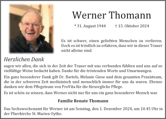 Anzeige von Werner Thomann von OM-Medien