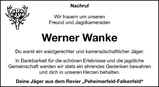 Anzeige von Werner Wanke von OM-Medien