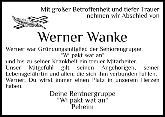 Anzeige von Werner Wanke von OM-Medien