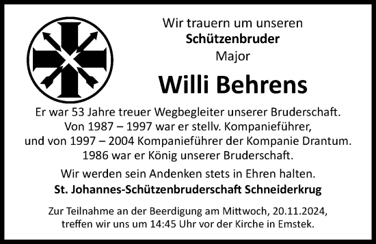 Anzeige von Willi Behrens von OM-Medien