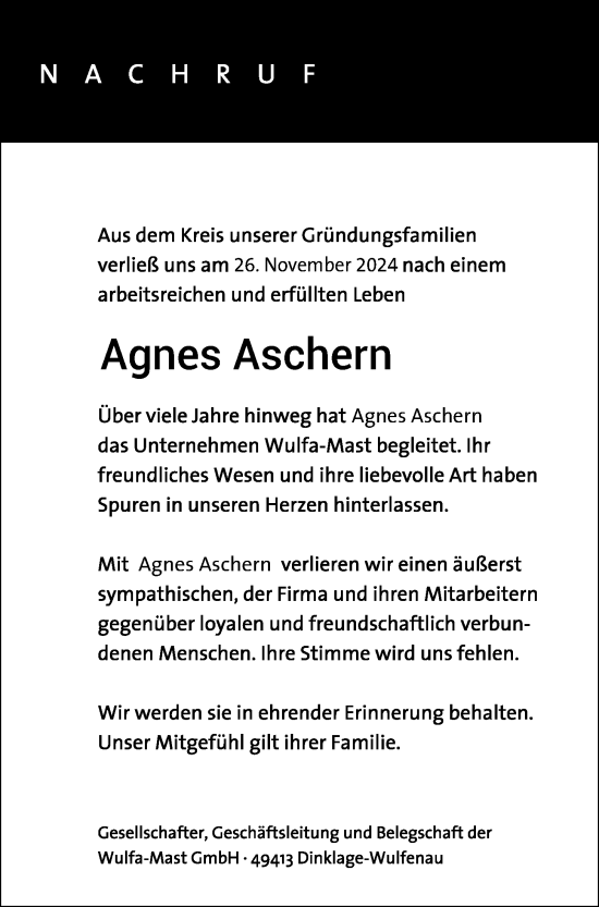 Anzeige von Agnes Aschern von OM-Medien