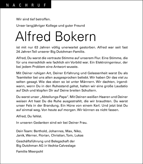 Anzeige von Alfred Bokern von OM-Medien