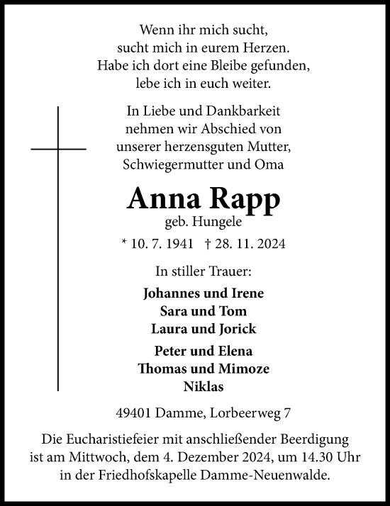 Anzeige von Anna Rapp von OM-Medien