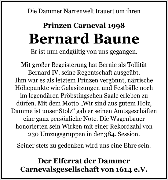 Anzeige von Bernard Baune von OM-Medien