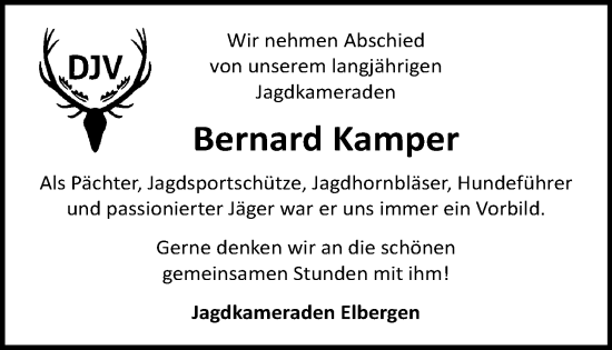 Anzeige von Bernard Kamper von OM-Medien