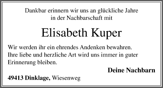 Anzeige von Elisabeth Kuper von OM-Medien