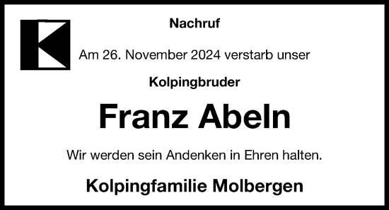 Anzeige von Franz Abeln von OM-Medien