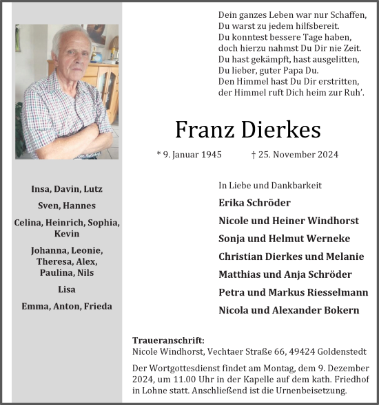 Anzeige von Franz Dierkes von OM-Medien