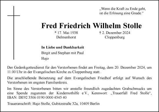 Anzeige von Fred Friedrich Wilhelm Stolle von OM-Medien