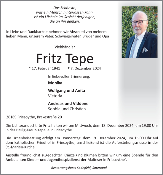 Anzeige von Fritz Tepe von OM-Medien