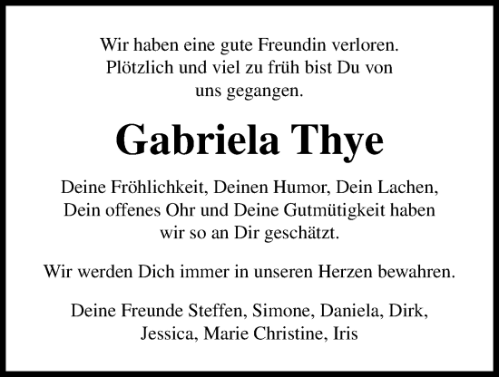 Anzeige von Gabriela Thye von OM-Medien