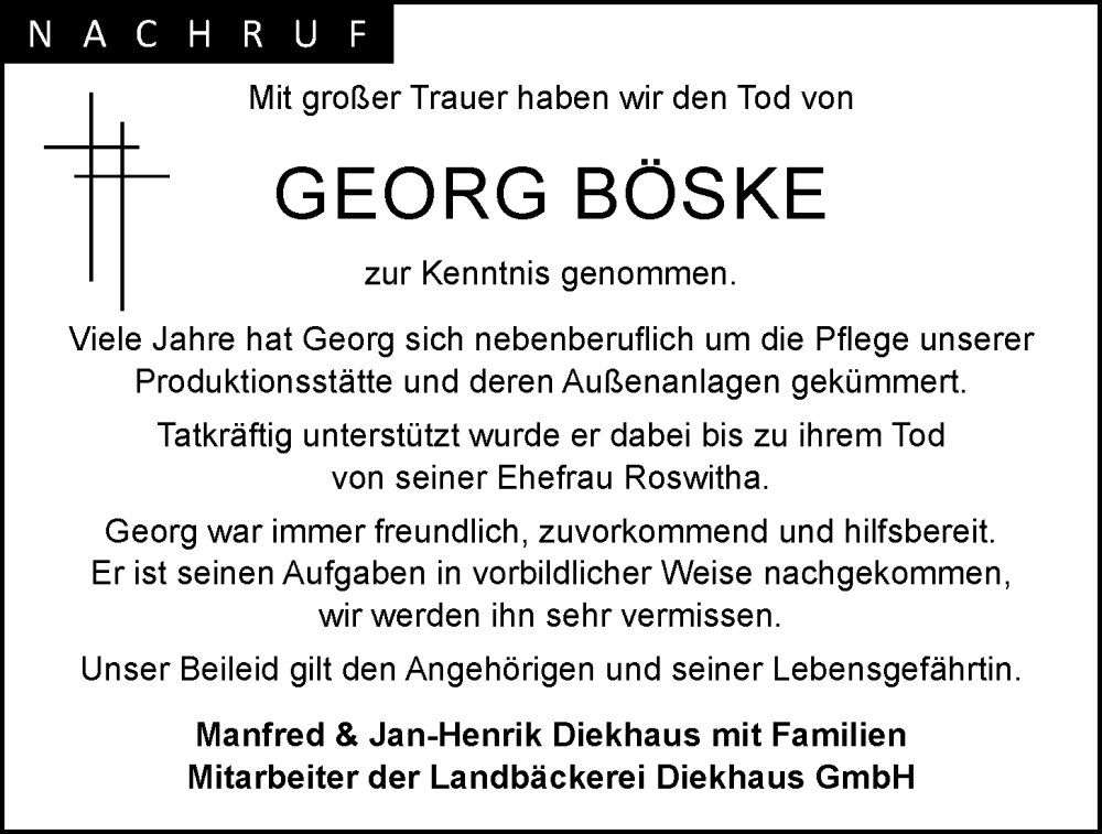  Traueranzeige für Georg Böske vom 11.12.2024 aus OM-Medien