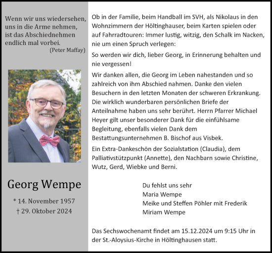 Anzeige von Georg Wempe von OM-Medien