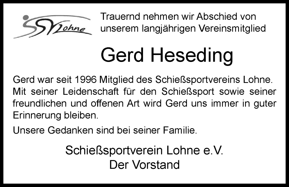  Traueranzeige für Gerd Heseding vom 03.12.2024 aus OM-Medien