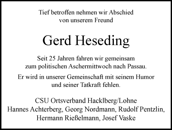 Anzeige von Gerd Heseding von OM-Medien