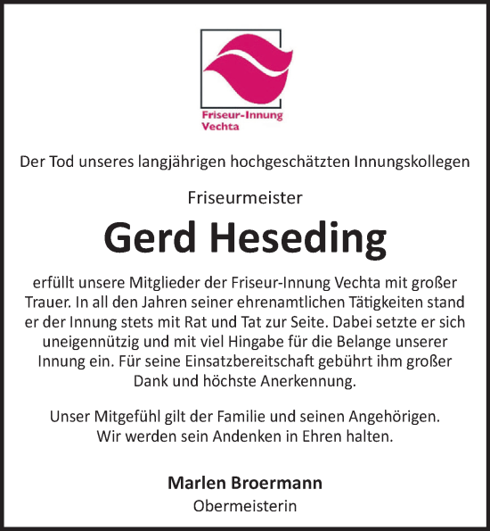 Anzeige von Gerd Heseding von OM-Medien