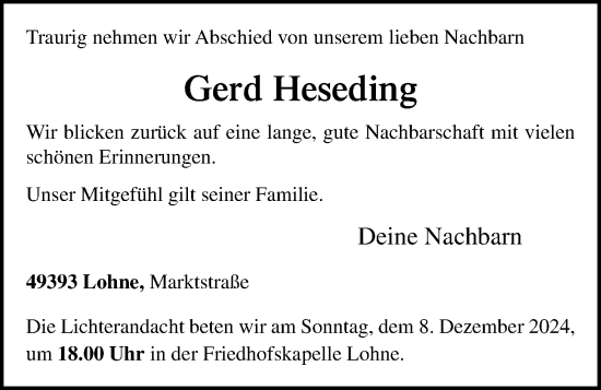 Anzeige von Gerd Heseding von OM-Medien