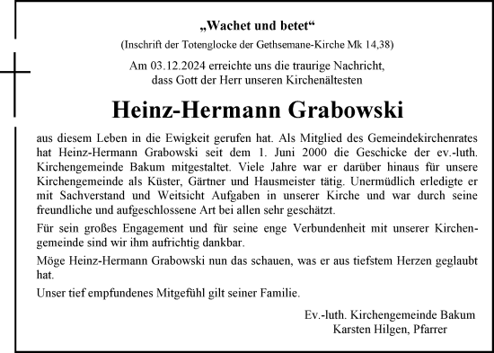 Anzeige von Heinz-Hermann Grabowski von OM-Medien