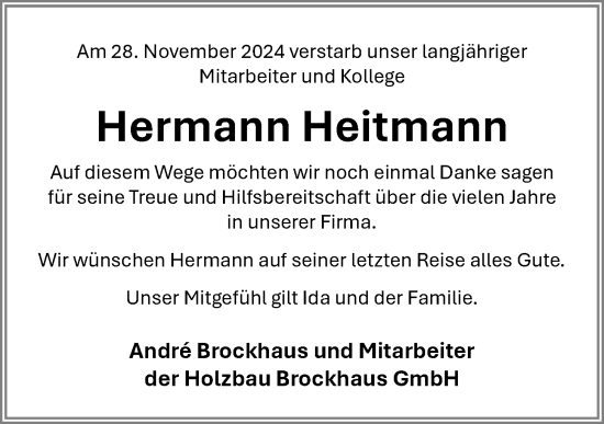 Anzeige von Hermann Heitmann von OM-Medien