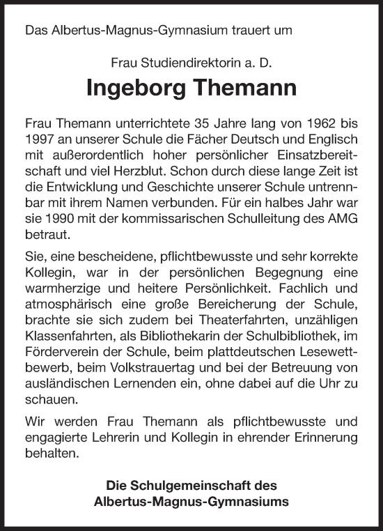 Anzeige von Ingeborg Themann von OM-Medien