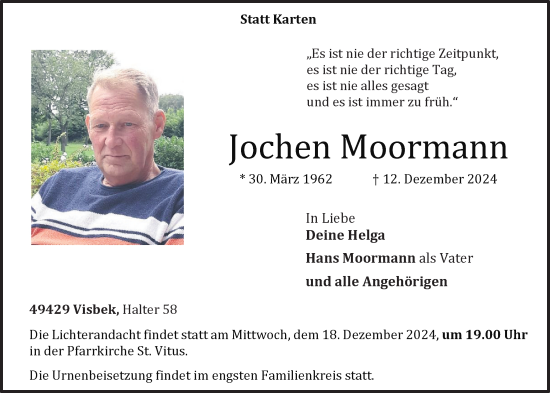 Anzeige von Jochen Moormann von OM-Medien