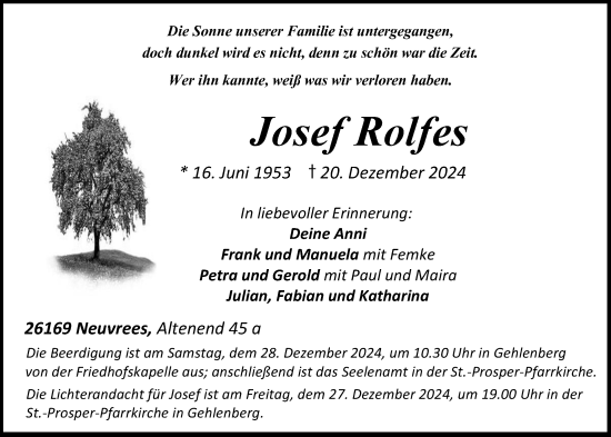 Anzeige von Josef Rolfes von OM-Medien