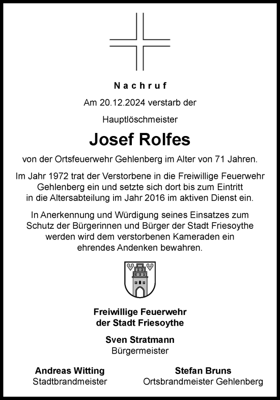 Anzeige von Josef Rolfes von OM-Medien