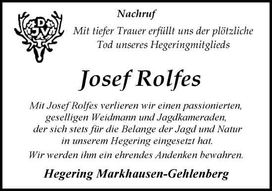 Anzeige von Josef Rolfes von OM-Medien