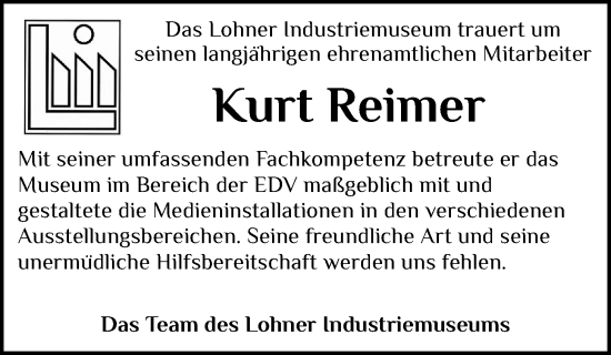 Anzeige von Kurt Reimer von OM-Medien