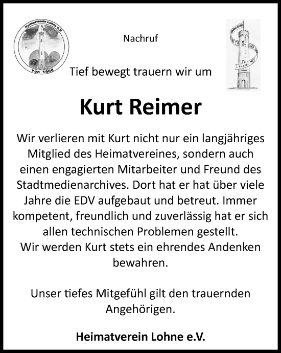 Anzeige von Kurt Reimer von OM-Medien