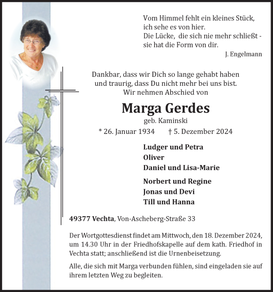 Anzeige von Marga Gerdes von OM-Medien