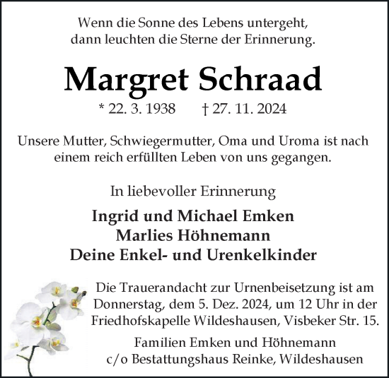 Anzeige von Margret Schraad von OM-Medien