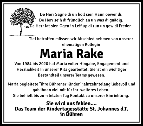 Anzeige von Maria Rake von OM-Medien